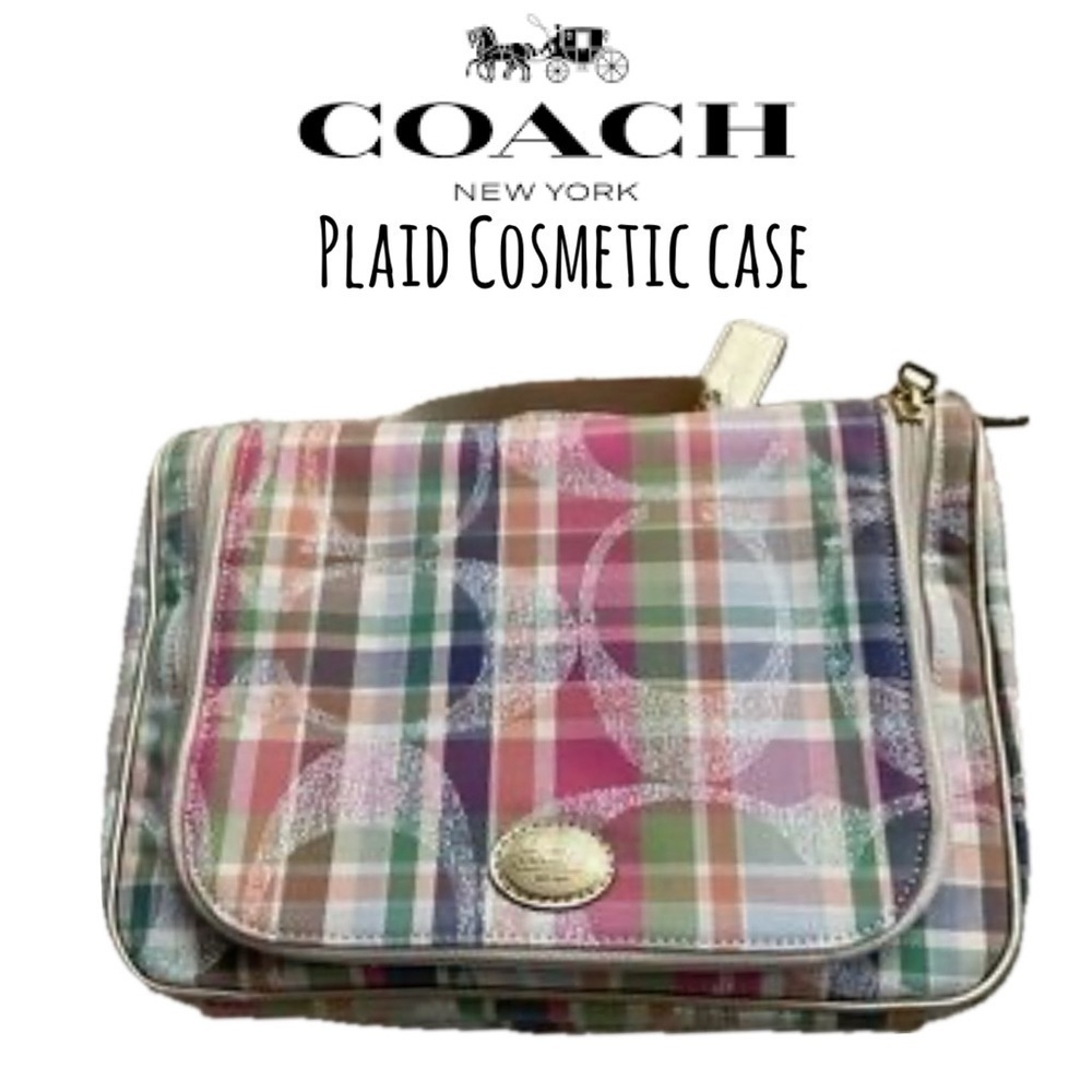 Coach Poppy Plaid Pastel C Madras Makeup Cosmetic Toiletry Travel Bag NWT F21886